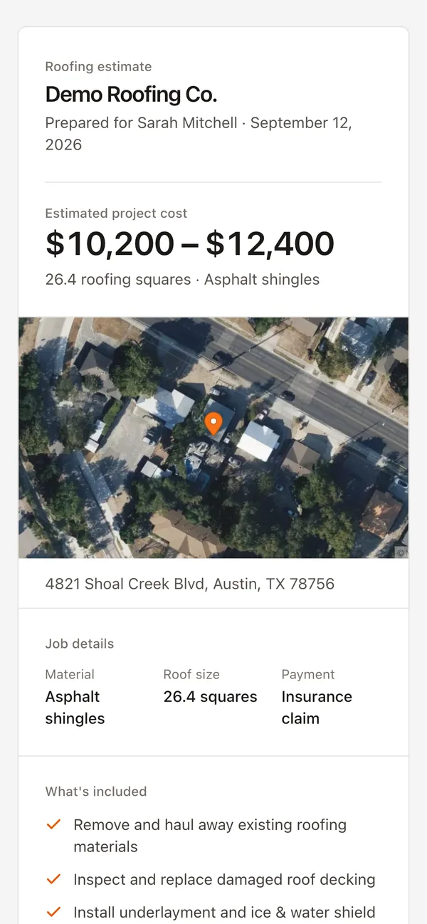 The roof estimate a homeowner sees on their phone